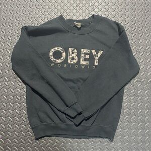 Obey Worldwide Floral Letter Print Crew Neck Sweat Short Size Small